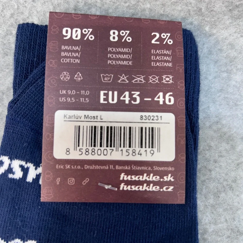 Czech Landmark Charles Bridge Praha Prague  Navy Fusakle Crew Socks US 9.5-11.5